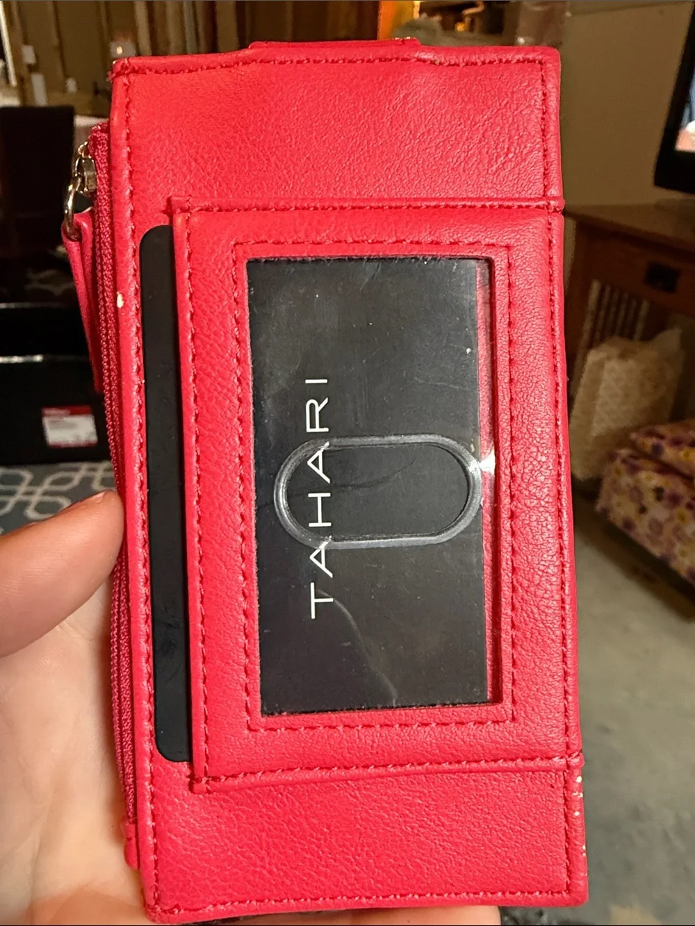 Tahari Pink-Red Leather Card Wallet Phone Case with Snap